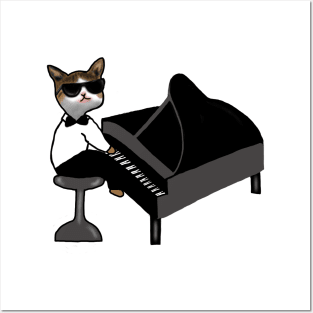 Funny Cat Playing Piano Gift Posters and Art